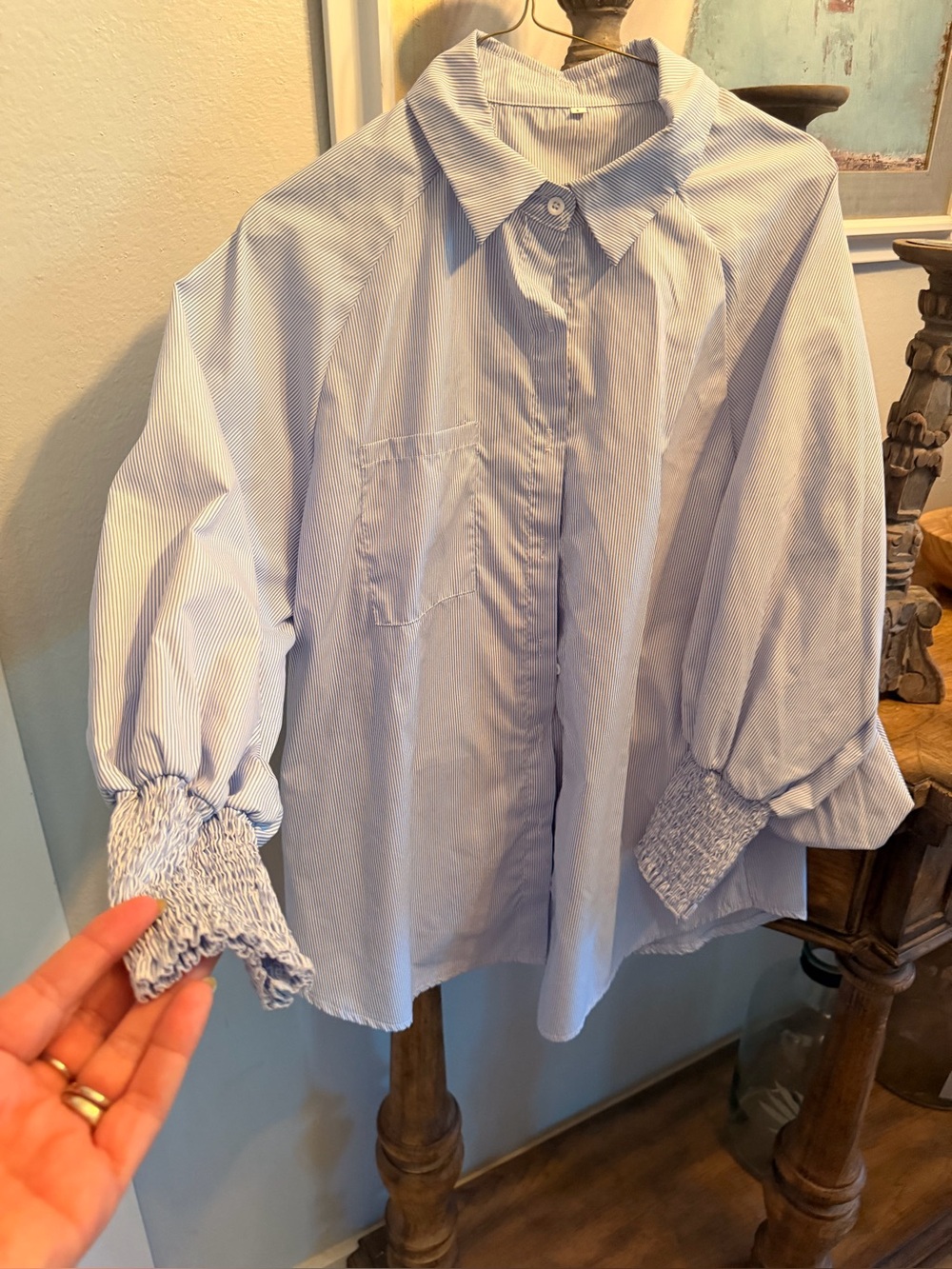 Oxford striped shirt.